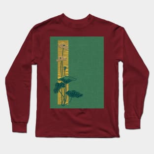 A vintage poetry book cover published in 1899, a minimalist design of pink water lilies on a green linen background, and a bar of hammered gold as an accent. Long Sleeve T-Shirt
